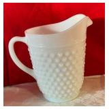 Vintage Depression white milk glass hobnail water pitcher