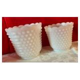Vintage white glass pair of hobnail planters/vases