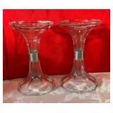 2 vintage clear glass candle stick holders