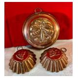 3 copper tin lined molds butterfly and grape