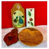 Group of 4 hand painted swiss wood wall hangings