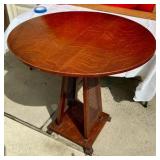 Vintage Oak wood tilt top table with wicker base