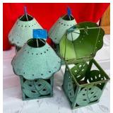 4 pierced tin outdoor green candle holders