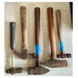 Vintage wood handled claw foot hammer and sledgehammers, plumb