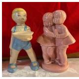 Vintage Brayton laguna pottery boy planter & Shawnee pottery sweetheart planter