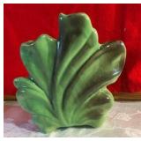 Vintage green pottery leaf shaped wall pocket