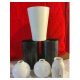 Pottery candle holders & tall vase group