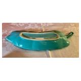 Vintage pottery turquoise leaf shaped vegetable tray