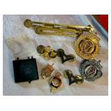 Group of military and merit award pins Norwegian cap badges