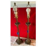 Pair of 2 composition table lamps with pineapple finials