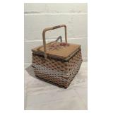 Vintage Wicker Sewing Notions Basket Embroidered Top