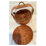Vintage Wicker Basket with Bent Wood Handle and top