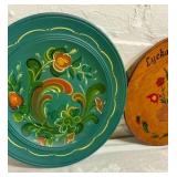 2 vintage Norwegian rosemalded wood plates