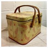 Vintage tin wood handled picnic basket/sewing box