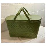 Large vintage wicker and wood green picnic/sewing basket