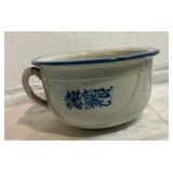 Pottery spitoon handled bowl blue and white