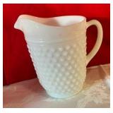 Vintage Depression white milk glass hobnail water pitcher