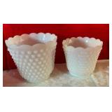 Vintage white glass pair of hobnail planters/vases