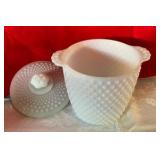 Vintage white milk glass hobnail covered cookie jar
