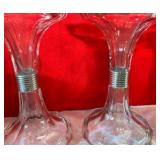 2 vintage clear glass candle stick holders