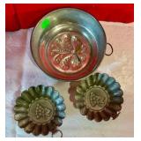 3 copper tin lined molds butterfly and grape