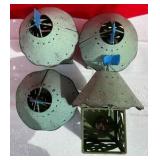 4 pierced tin outdoor green candle holders