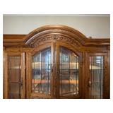 Oak Hutch Curio cabinet light with drawers and mirror back