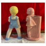 Vintage Brayton laguna pottery boy planter & Shawnee pottery sweetheart planter