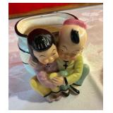 Pair vintage pottery planters Shawnee donkey, Russetti oriental couple