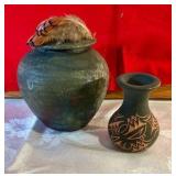 Collectable pottery or stoneware clay vases, clayton & Native American vase