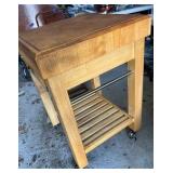 Kitchen wood rolling butcher block table with drawer