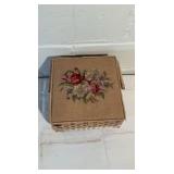 Vintage Wicker Sewing Notions Basket Embroidered Top