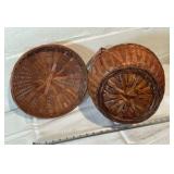 Vintage Wicker Basket with Bent Wood Handle and top