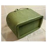Large vintage wicker and wood green picnic/sewing basket