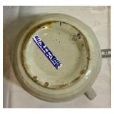 Pottery spitoon handled bowl blue and white