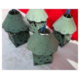 4 pierced tin outdoor green candle holders
