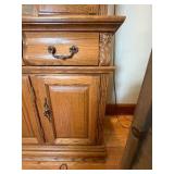 Oak Hutch Curio cabinet light with drawers and mirror back