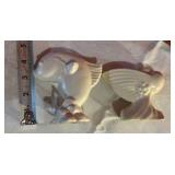 Vintage white pottery bird & fish