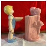 Vintage Brayton laguna pottery boy planter & Shawnee pottery sweetheart planter
