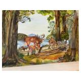 Collectable watercolor deer and fawns
