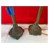 Pair of 2 composition table lamps with pineapple finials