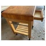 Kitchen wood rolling butcher block table with drawer