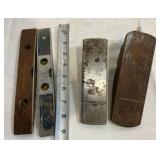 Group of 4 vintage tools, planes and levels