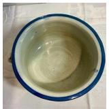 Pottery spitoon handled bowl blue and white