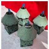 4 pierced tin outdoor green candle holders