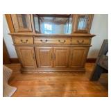 Oak Hutch Curio cabinet light with drawers and mirror back