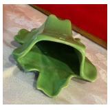Vintage green pottery leaf shaped wall pocket