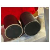 Pottery candle holders & tall vase group