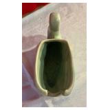 Vintage green pottery swan vase spoon rest