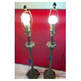 Pair of 2 composition table lamps with pineapple finials
